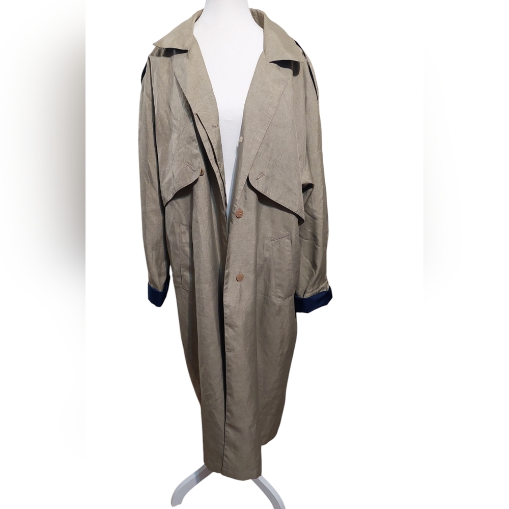 Cream Oversized Trench Coat with Wide Lapels and Long Sleeves Size 16
